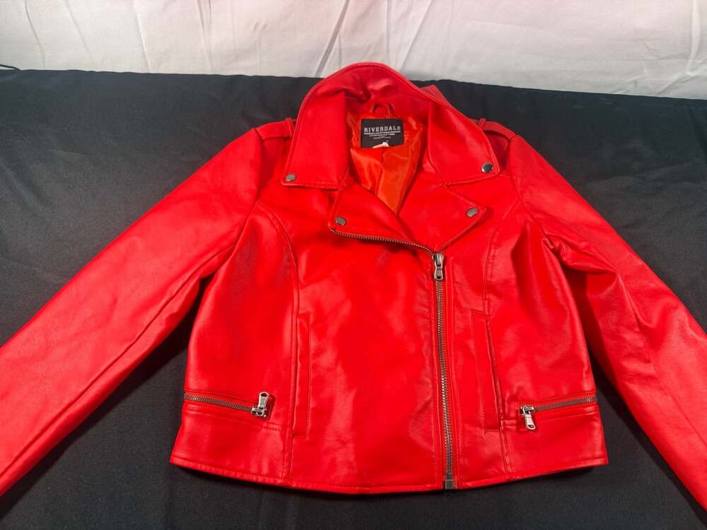Peeling in back Riverdale South Side Serpents Moto Jacket Size M Red Faux Leathe